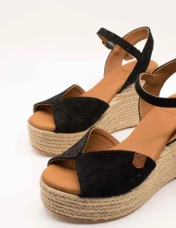 Sandalia Popa Benisa Grabado Negro Serraje de Mujer